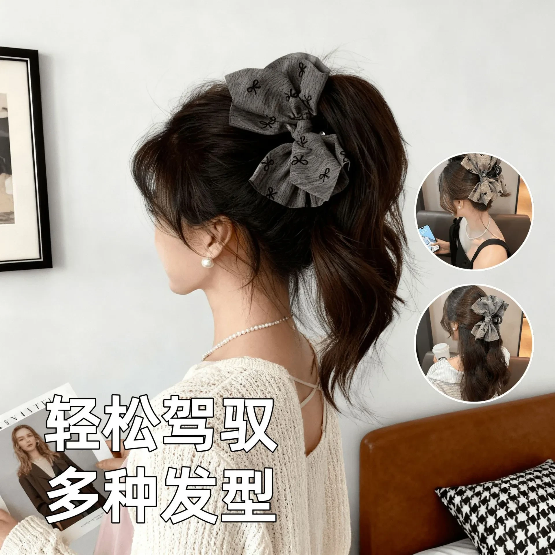 Cross-border best-selling velvet bow hair clip for the back of the head, 2025 new style premium shark hair clip accessory