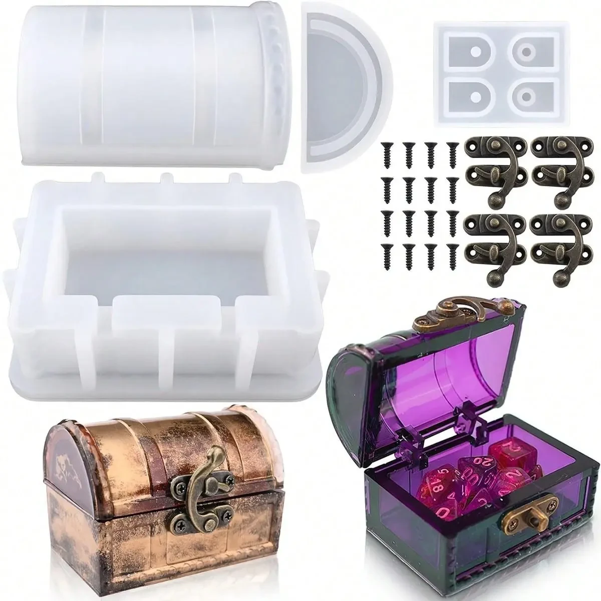 1 Set Of Diy Crystal Resin Drop Glue Storage Jewelry Box Mold, Treasure Box, Dice, Small And Cute Storage Box, Mirror Silicone Mold, Unique Home Decoration Gift