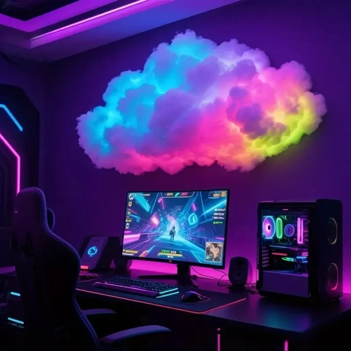 3D雷云LED灯，智能RGB LED灯带，彩色氛围夜灯，带音乐同步模式，颜色变化，USB供电，DIY墙壁 of 天花板安装，适用于卧室、游戏室和派对装饰，家居装饰氛围灯。