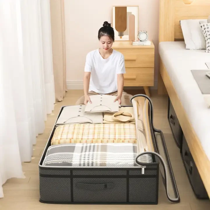 1PC 床下衣物收纳袋，被子收纳盒，卧室收纳，带手柄的可见窗口收纳盒，防水防潮，适合存放家中毛毯和闲置物品，大容量防尘收纳袋