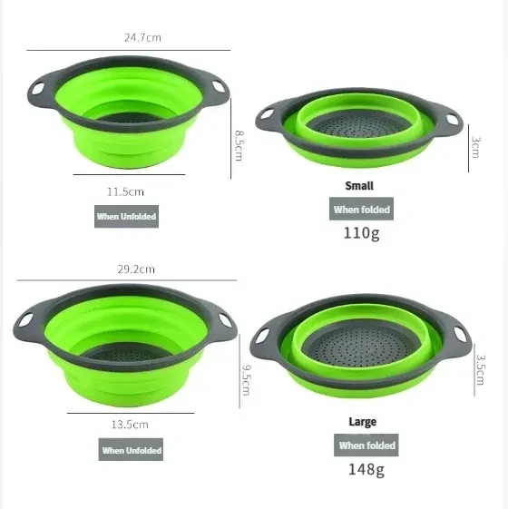 可折叠排水篮 - 可收纳的厨房滤器，适用于意大利面、蔬菜、水果沙拉、意大利面条，易清洁设计带手柄，完美排水和过滤水，水果排水器，紧凑存储，便携式干燥托盘，有用的厨房小工具