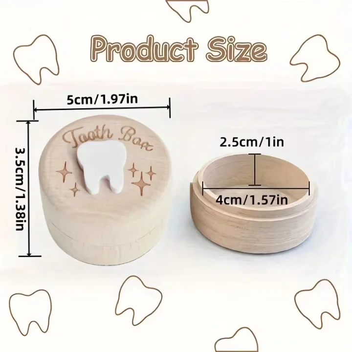 1 个刻有“牙盒”文字的木制牙仙盒，可爱的牙齿保存盒，采用天然木材质，可作为家居装饰品或生日礼物。