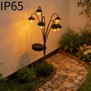 6 LED Solar Garden Lights, Warm White Vintage Lantern Pathway Stake Lights with Adjustable Stems, IP65 Waterproof Dusk-to-Dawn Outdoor Landscape Lighting for Patio Lawn Wedding Decor