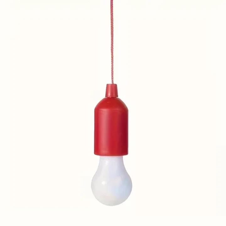 Battery Operated LED Hanging Bulb Night Light, Portable Vintage Pendant Lamp with 110cm Pull String, Colorful Retro Hanging Light for Bedroom, Party, Camping, Office & Cabinet Decor