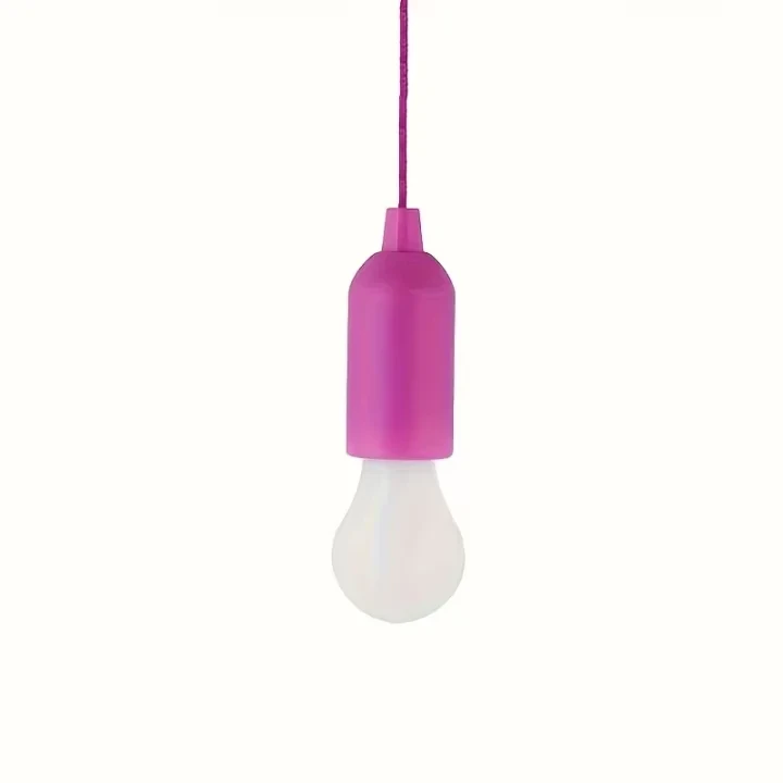 Battery Operated LED Hanging Bulb Night Light, Portable Vintage Pendant Lamp with 110cm Pull String, Colorful Retro Hanging Light for Bedroom, Party, Camping, Office & Cabinet Decor