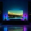 1 RGB grid-pattern sound-activated light with rechargeable lithium battery, 4D panoramic lighting, music rhythm effect, plastic desk lamp, button control, space-themed design, suitable for parties, bedrooms, living rooms, gatherings, plazas, and nighttime use 4