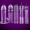 Reusable male condom, comfortable climax penis sleeve for men and women, crystal water-based condom, transparent ribbed wolf tooth rod condom, silicone penis sleeve, elastic textured rivet stretchable penis sleeve 1