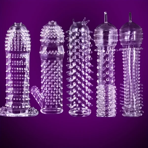 Reusable male condom, comfortable climax penis sleeve for men and women, crystal water-based condom, transparent ribbed wolf tooth rod condom, silicone penis sleeve, elastic textured rivet stretchable penis sleeve 1