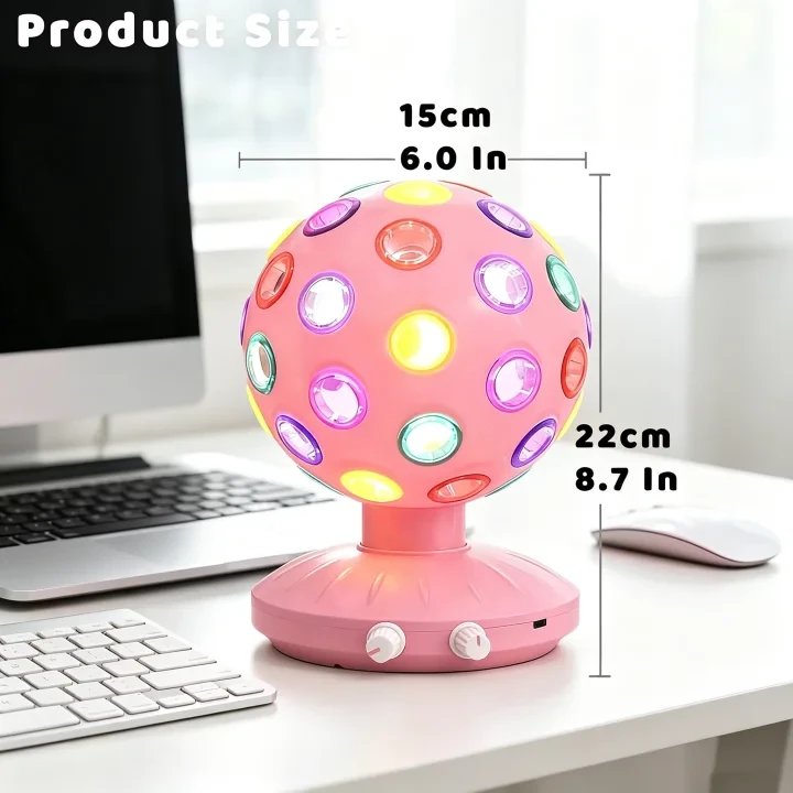 Pink Rotating Disco Ball Light - 360° LED Party Lamp with Adjustable Speed & Dimmable Brightness, Rechargeable Mood Light for Bedroom, Birthdays & Holidays
