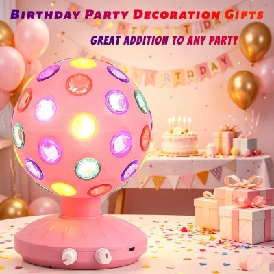 Lámpara de ambiente con bola de discoteca giratoria rosa, giro de 360°, velocidad y brillo ajustables, lámpara relajante ideal para fiestas, Halloween, Navidad, cumpleaños, festividades, clubes y bares (alimentación mediante USB o 3 pilas AA)