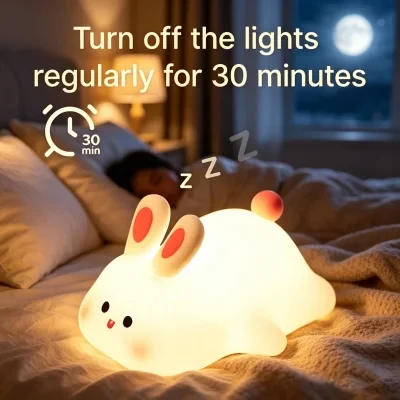 1 linterna de silicona con forma de conejo grande, lámpara nocturna inteligente con función de golpeo, carga por USB, decoración para habitaciones y escritorios, luz ambiental con tres niveles de brillo, modo de luz suave, compañero de sueño durante 30 minutos, regalo ideal para amigos y compañeros de clase, lámpara con diseño de conejo