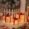 Juego de caja de regalo navideño con luces LED – 3 piezas, decoración transparente con lazos rojos, alimentación por USB y batería, decoración preensamblada para árbol, repisa, interior y exterior 9