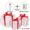 Juego de caja de regalo navideño con luces LED – 3 piezas, decoración transparente con lazos rojos, alimentación por USB y batería, decoración preensamblada para árbol, repisa, interior y exterior 4