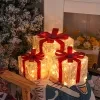 Juego de caja de regalo navideño con luces LED – 3 piezas, decoración transparente con lazos rojos, alimentación por USB y batería, decoración preensamblada para árbol, repisa, interior y exterior 3