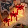 Juego de caja de regalo navideño con luces LED – 3 piezas, decoración transparente con lazos rojos, alimentación por USB y batería, decoración preensamblada para árbol, repisa, interior y exterior 2