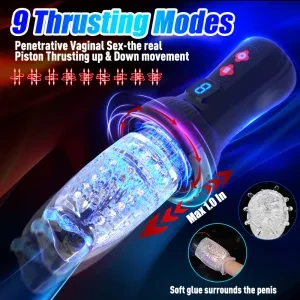 Vibrating Adjustable Rotating Digital Display Male Masturbation Device for Penis Stimulation and Exercise