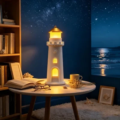 โคมไฟฉายดวงจันทร์ Lighthouse Moon Projection Lamp โคมไฟกลางคืน LED ปรับความสว่างได้พร้อมตัวจับเวลา โคมฉายแสงดวงจันทร์ชาร์จผ่าน USB-C สำหรับห้องนอน ห้องเด็ก และห้องนั่งเล่น