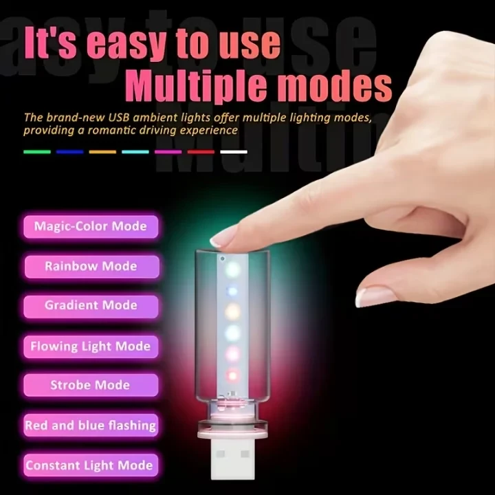 USB RGB 环境光触控玻璃管氛围灯 七种模式即插即用 汽车内饰桌面装饰礼品
