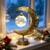 Lámpara de LED con forma de estrella y luna, diseño en relieve, esfera hueca, lámpara decorativa estilo musulmán, lámpara de mesa para dormitorio, iluminación ambiental con forma festiva 5