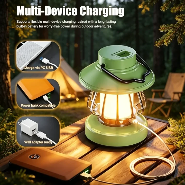 Rechargeable LED Camping Lantern Three Mode Portable Hanging Hook Carry Handle Cute Snail Outdoor Emergency Lamp