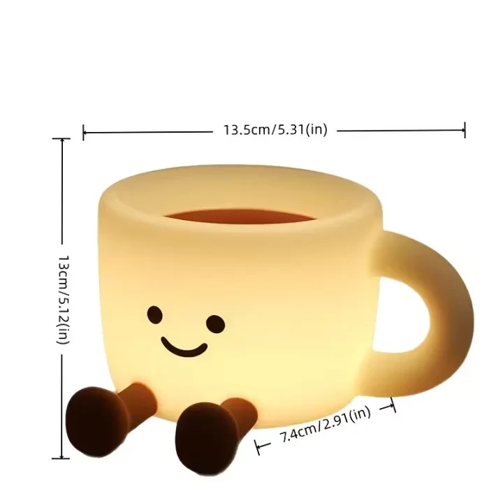 可爱咖啡杯夜灯 柔软硅胶轻触感应氛围灯 七彩USB充电手机支架 萌趣礼物