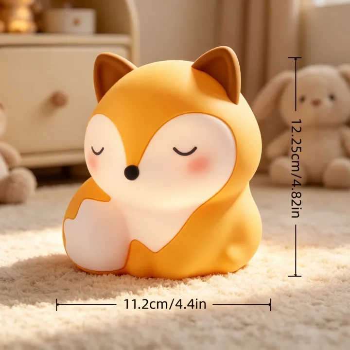 狐狸硅胶夜灯 可充电触控式婴儿房台灯 调光定时 柔和睡眠伴侣 适合儿童卧室