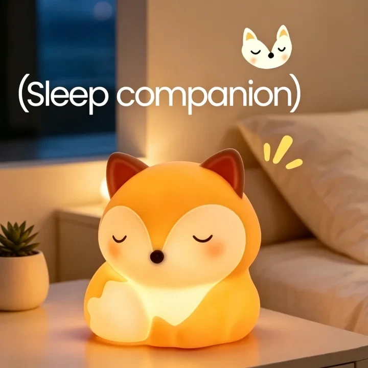 Fox Silicone Night Light, Rechargeable Touch-Control Nursery Lamp with 3 Brightness Levels & Timer, Soft Cute Sleep Companion for Kids Room & Bedroom Bedside, Birthday & Holiday Gift