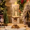 Flameless LED Christmas Candle with Rotating Snowfall & Built-in Music, Vintage Gold Candle Holder with Santa and Snowman Scene, Holiday Home Decor Gift 2