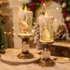 Flameless LED Christmas Candle with Rotating Snowfall & Built-in Music, Vintage Gold Candle Holder with Santa and Snowman Scene, Holiday Home Decor Gift 3