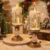Flameless LED Christmas Candle with Rotating Snowfall & Built-in Music, Vintage Gold Candle Holder with Santa and Snowman Scene, Holiday Home Decor Gift 5