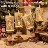 Flameless LED Christmas Candle with Rotating Snowfall & Built-in Music, Vintage Gold Candle Holder with Santa and Snowman Scene, Holiday Home Decor Gift 4