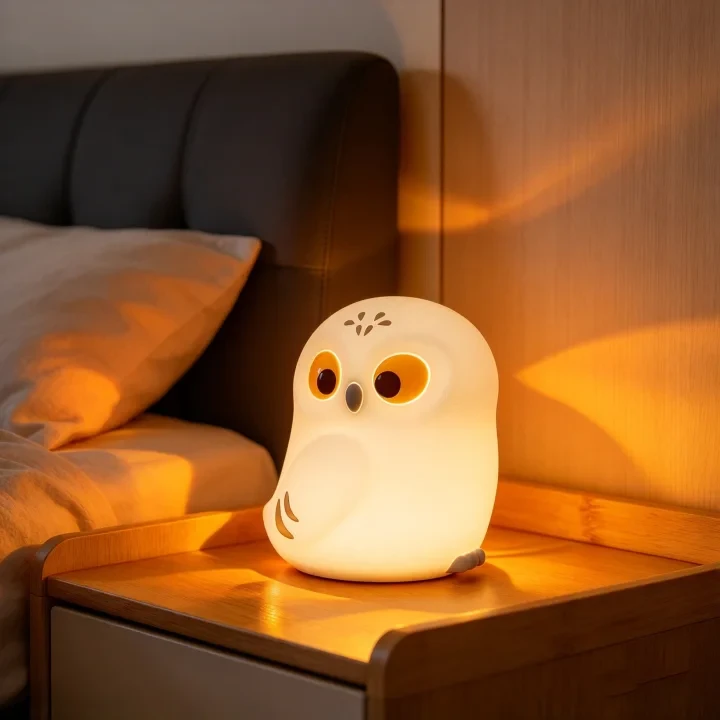 猫头鹰硅胶夜灯 可充电触控调光床头灯 适用于儿童房 哺乳期助眠