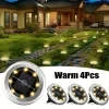 Juego de 8 luces solares enterradas material acero inoxidable 8 LED con luz cálida blanca impermeable con detección automática iluminación para senderos exteriores y jardines 3
