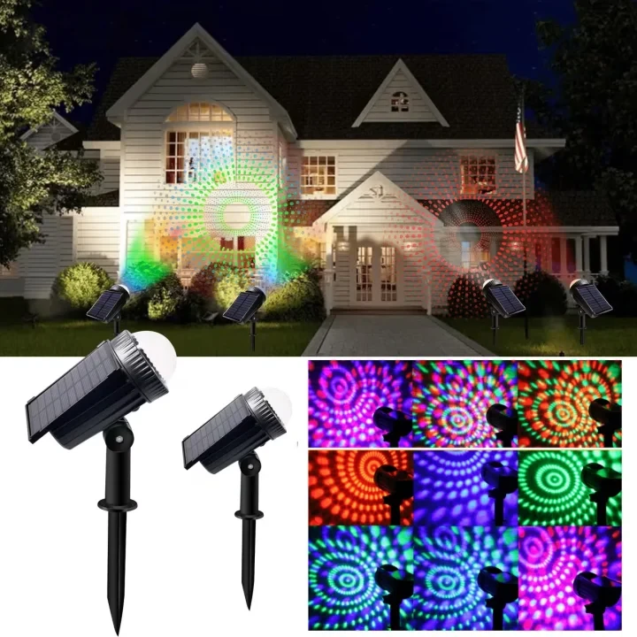 太阳能迪斯科投影灯 RGB 户外防水花园庭院草坪装饰 适用于圣诞节万圣节派对