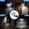 Lámpara de pared con sensor de movimiento alimentada por energía solar farola de seguridad con cámara tipo cebo brillo ajustable para exteriores jardín y entrada de coches 2
